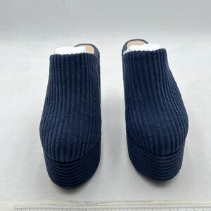 Pazzion Dark Blue Comfy Thick Platform Closed Rounded Toe Clogs Slip On Mules